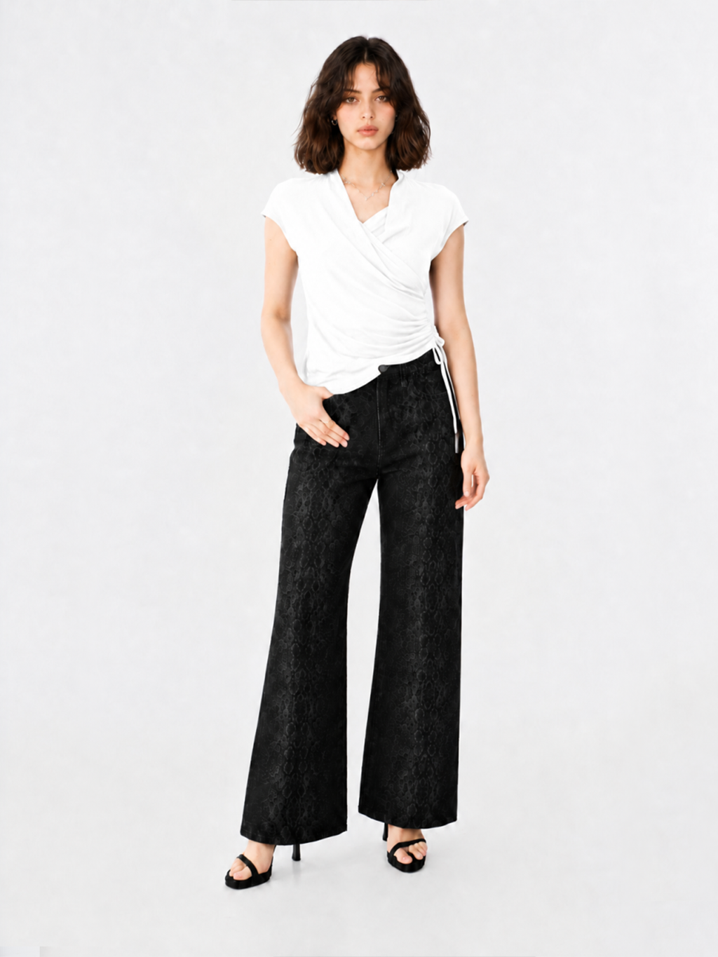 Ruched Drawstring Wrap Top