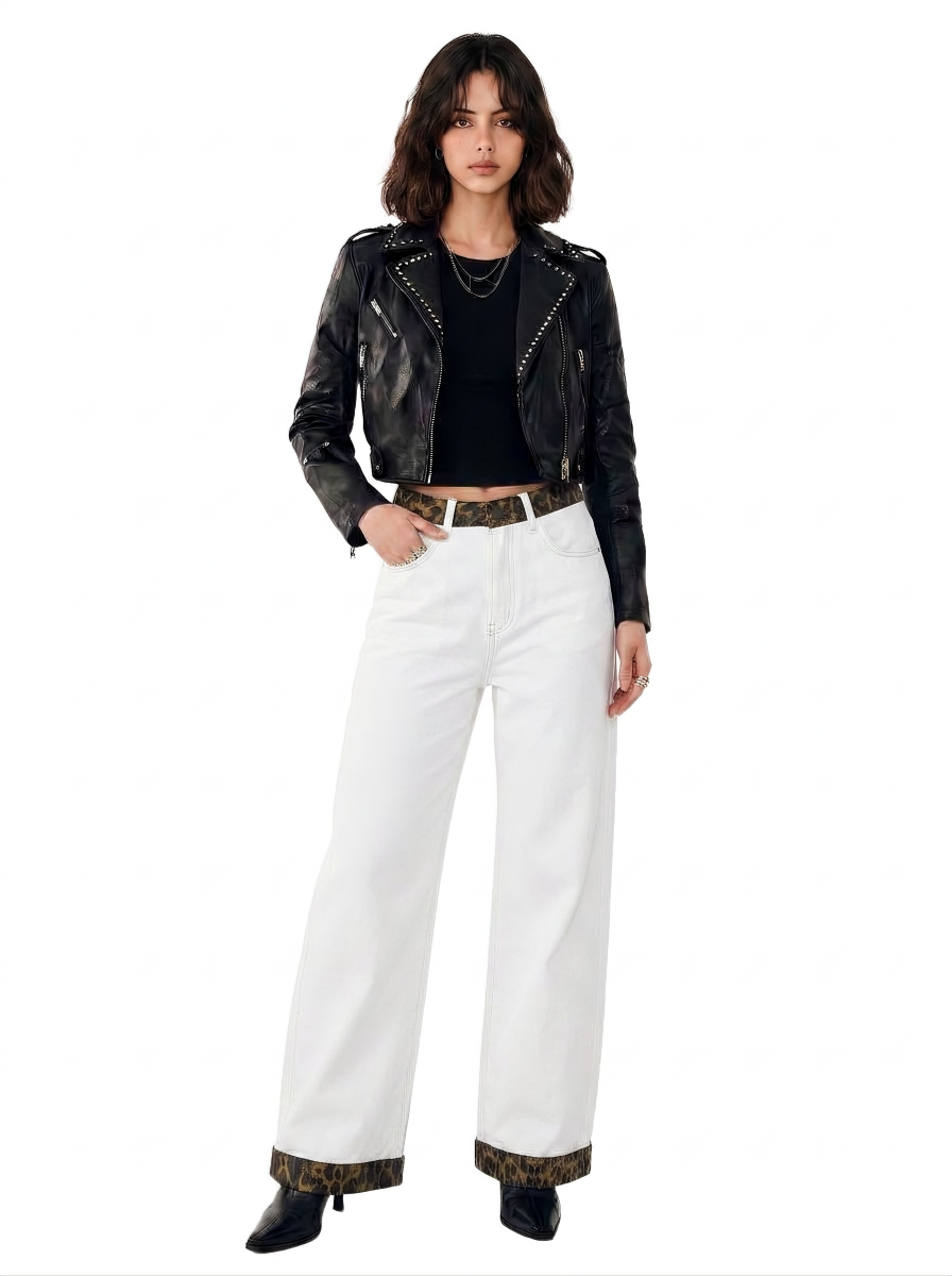 Kendall Leopard Trim Wide Leg Jean
