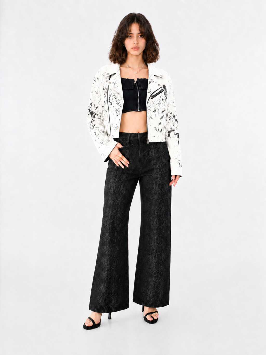 Mottled Faux Leather Moto Jacket