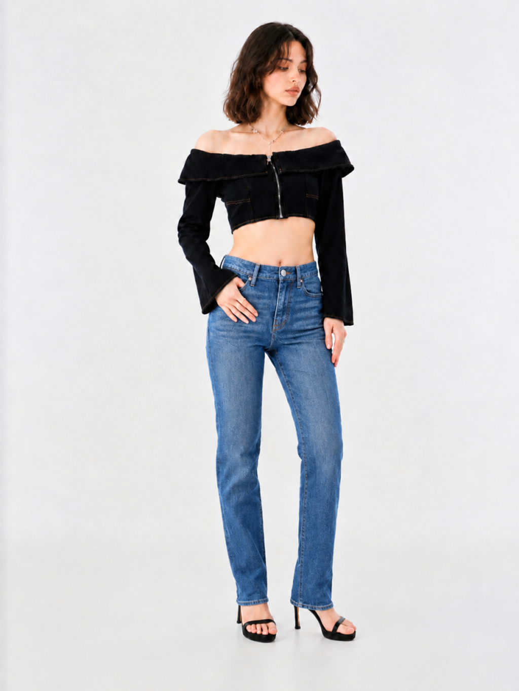 Kaia Blue R Embroidered Straight Jean