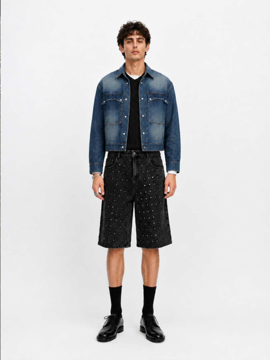 Allover Stud Denim Shorts