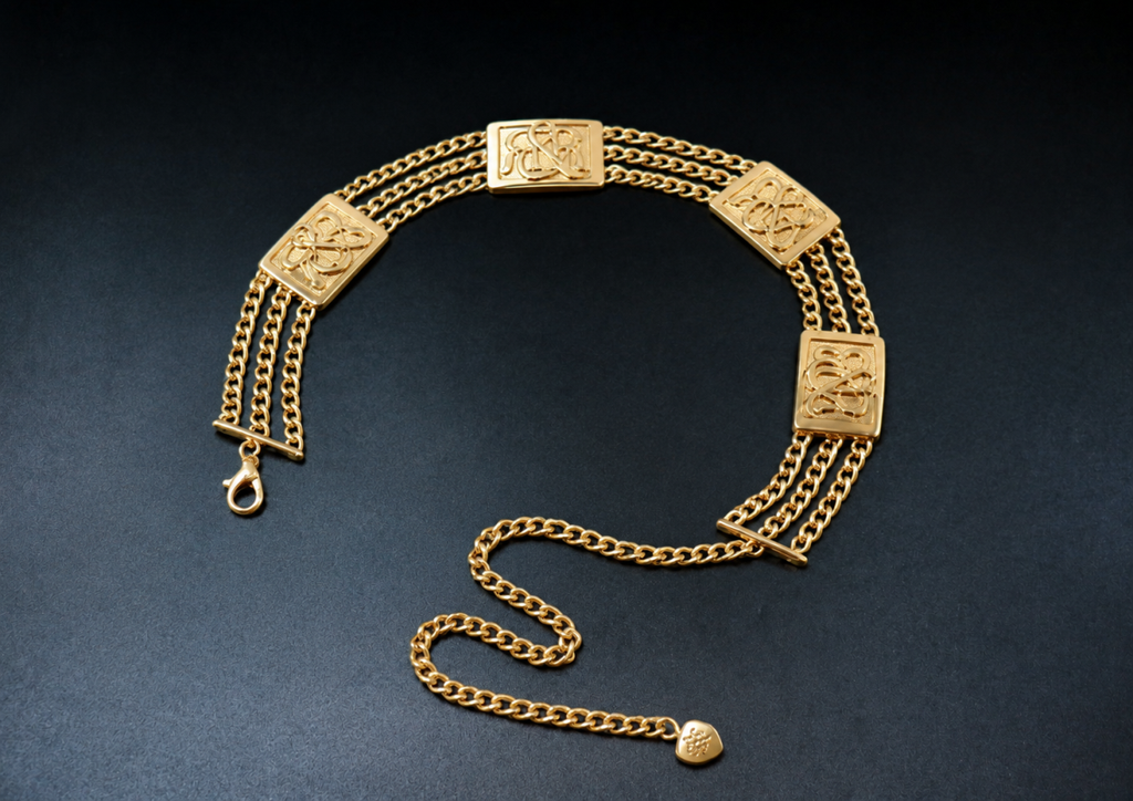 Chain-Embellished Logo Plaque Belt
