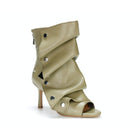 Draped Studded Peep Toe Ankle Boot