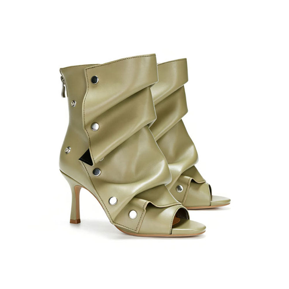 Draped Studded Peep Toe Ankle Boot