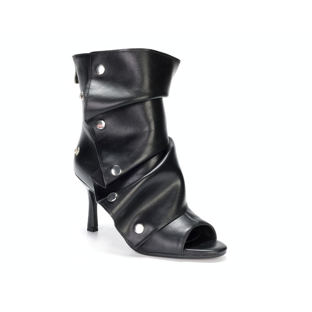 Draped Studded Peep Toe Ankle Boot