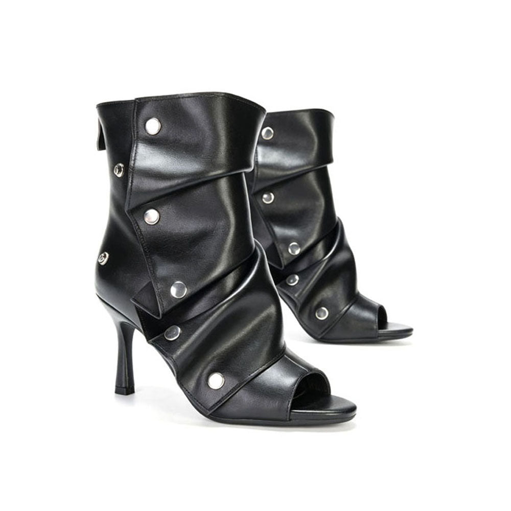 Draped Studded Peep Toe Ankle Boot