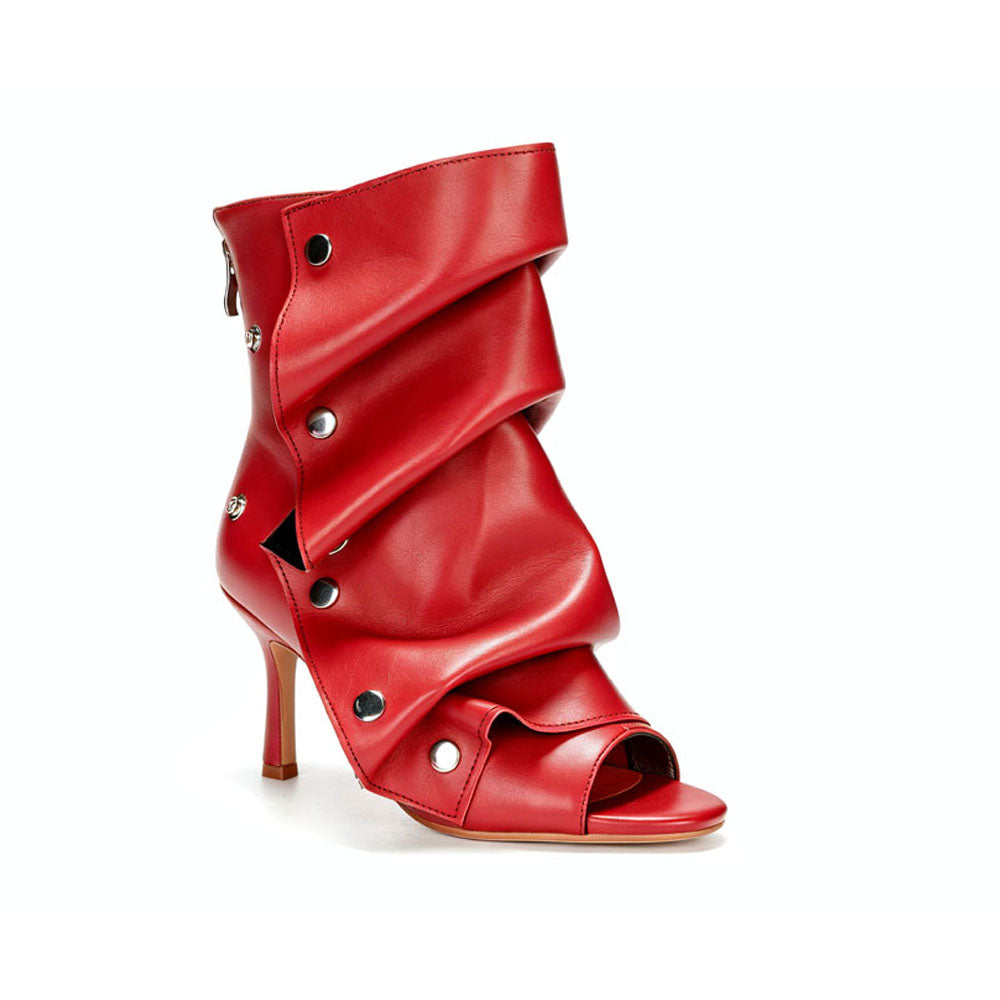 Draped Studded Peep Toe Ankle Boot
