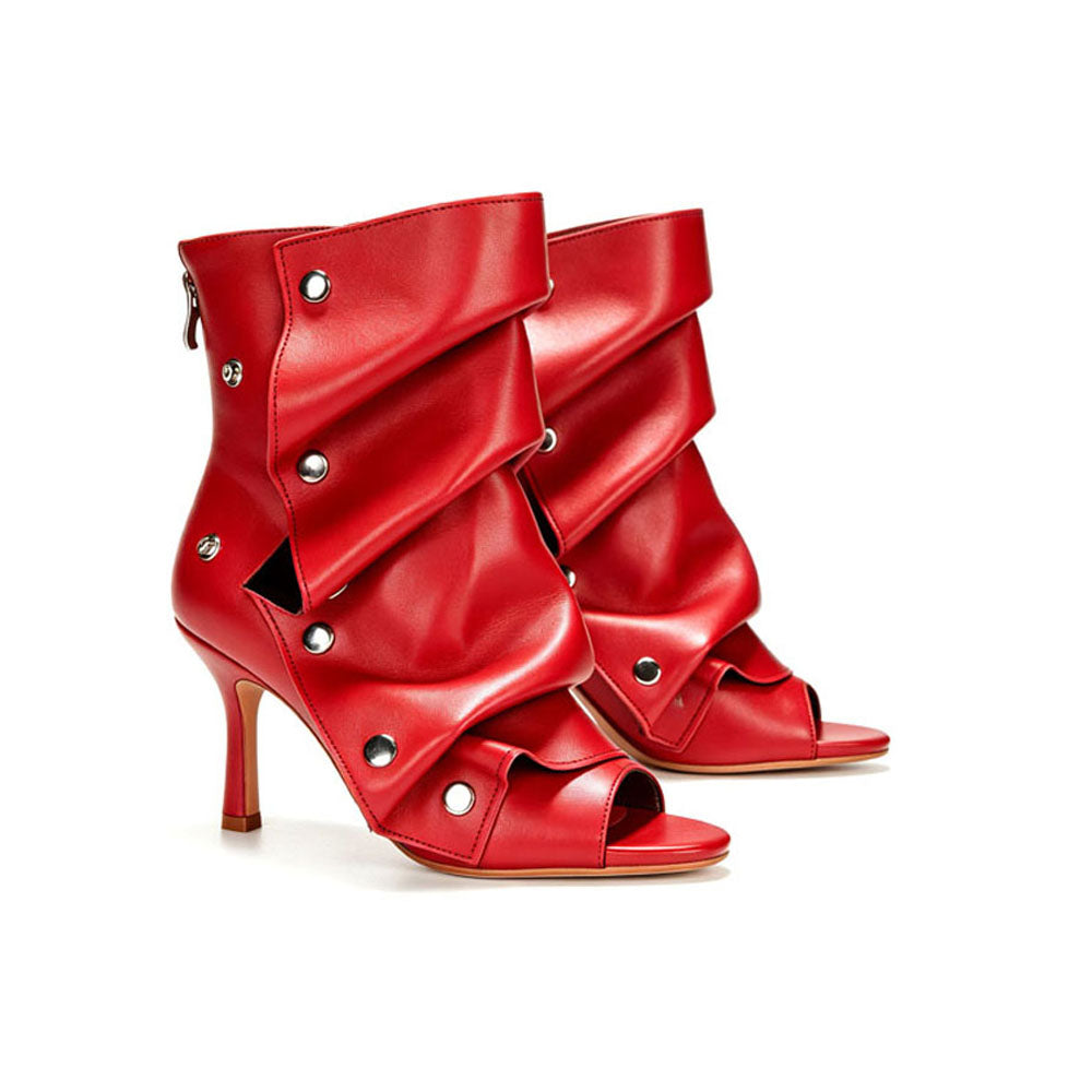 Draped Studded Peep Toe Ankle Boot