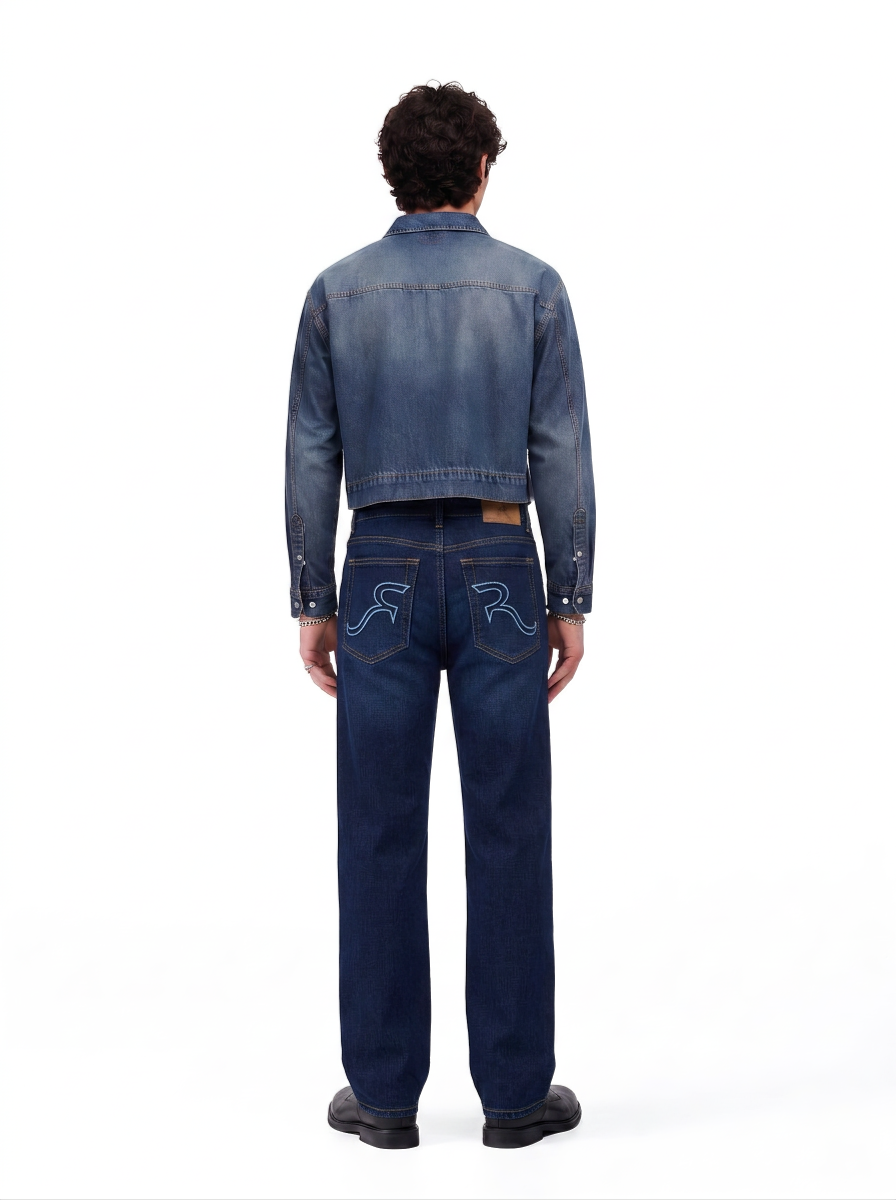 Grady Mid Rise Contrast Stitch Relaxed Straight Jean