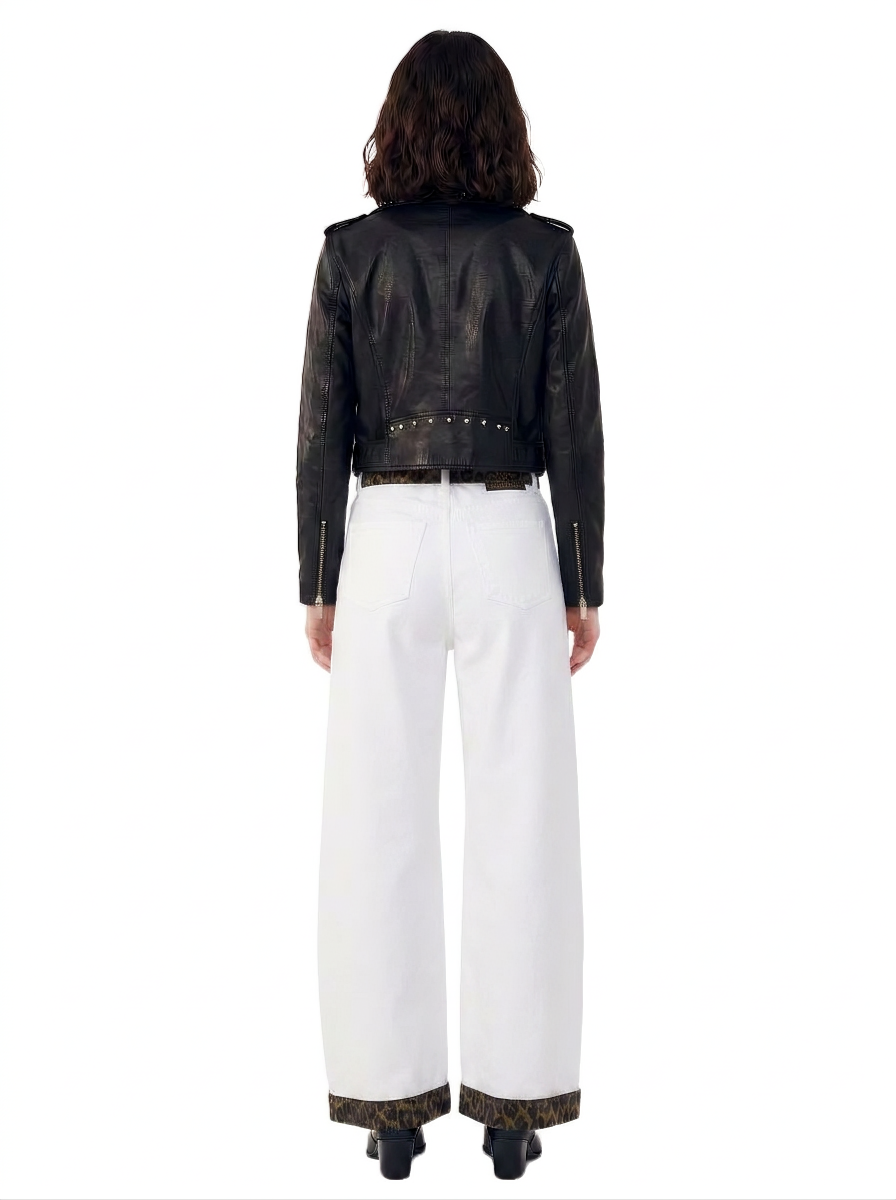 Kendall Leopard Trim Wide Leg Jean