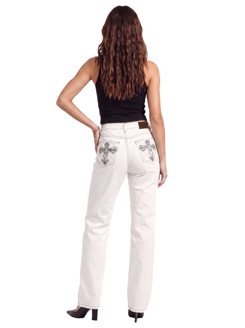 Kaia Mid Rise Embroidered Straight Jean