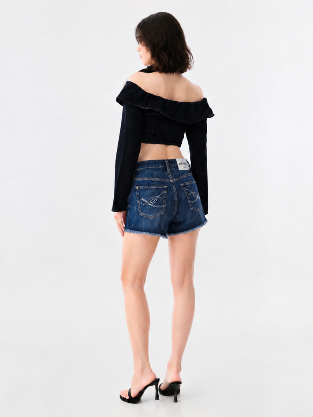 Curved Seam Denim Shorts