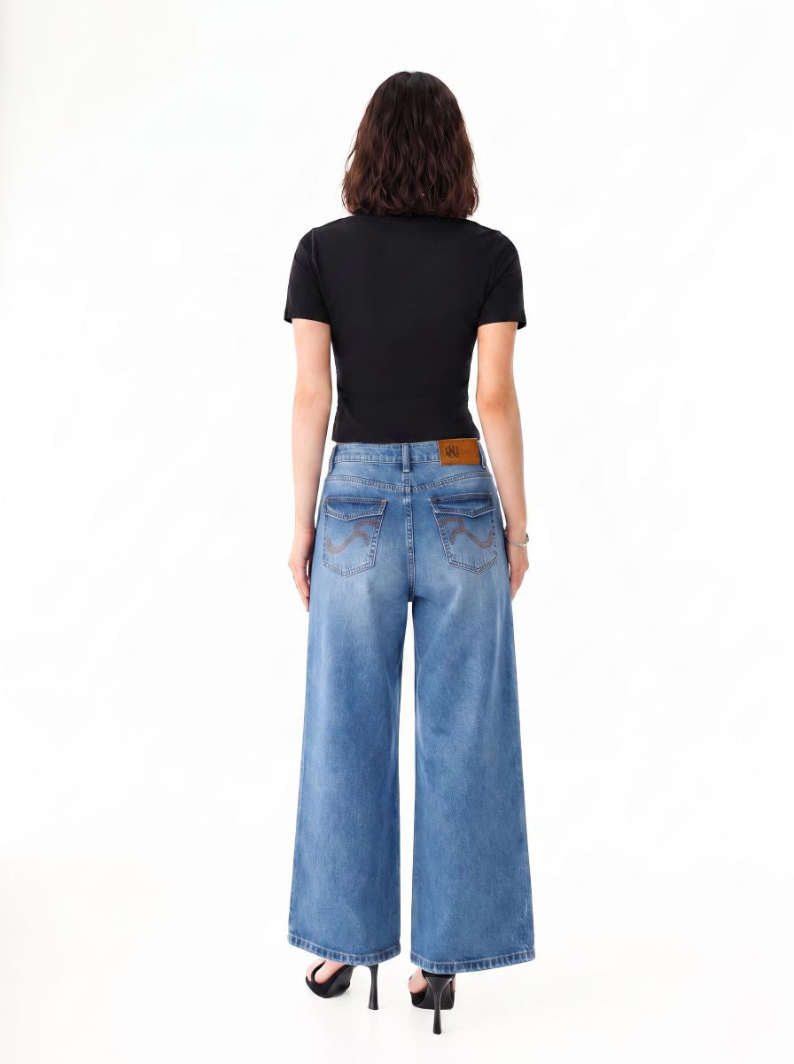 Rhys Embroidered Barrel Leg Jean
