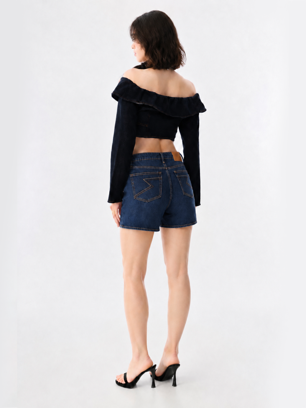 Asymmetric Wrap Denim Shorts