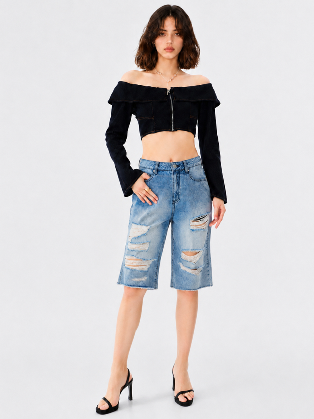 Distressed Bermuda Denim Shorts