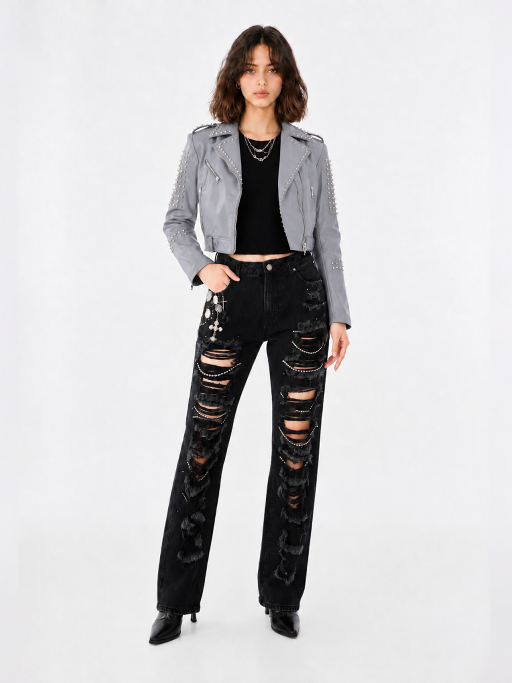 Studded Shoulder Moto Jacket