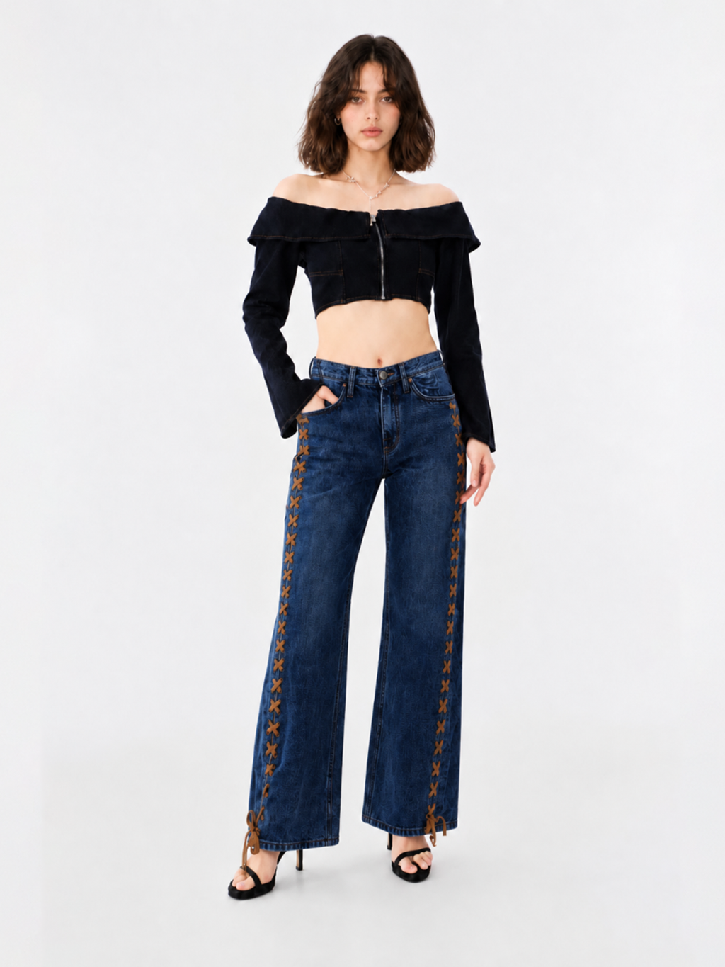 Stella Tan Lace-Up Relaxed Straight Jean