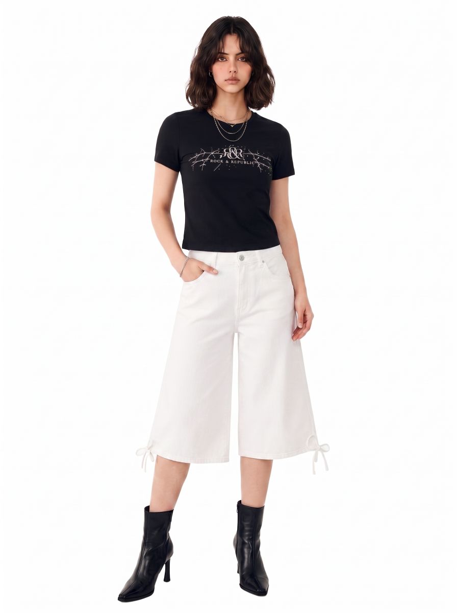 Bermuda Tie-Hem Denim Shorts