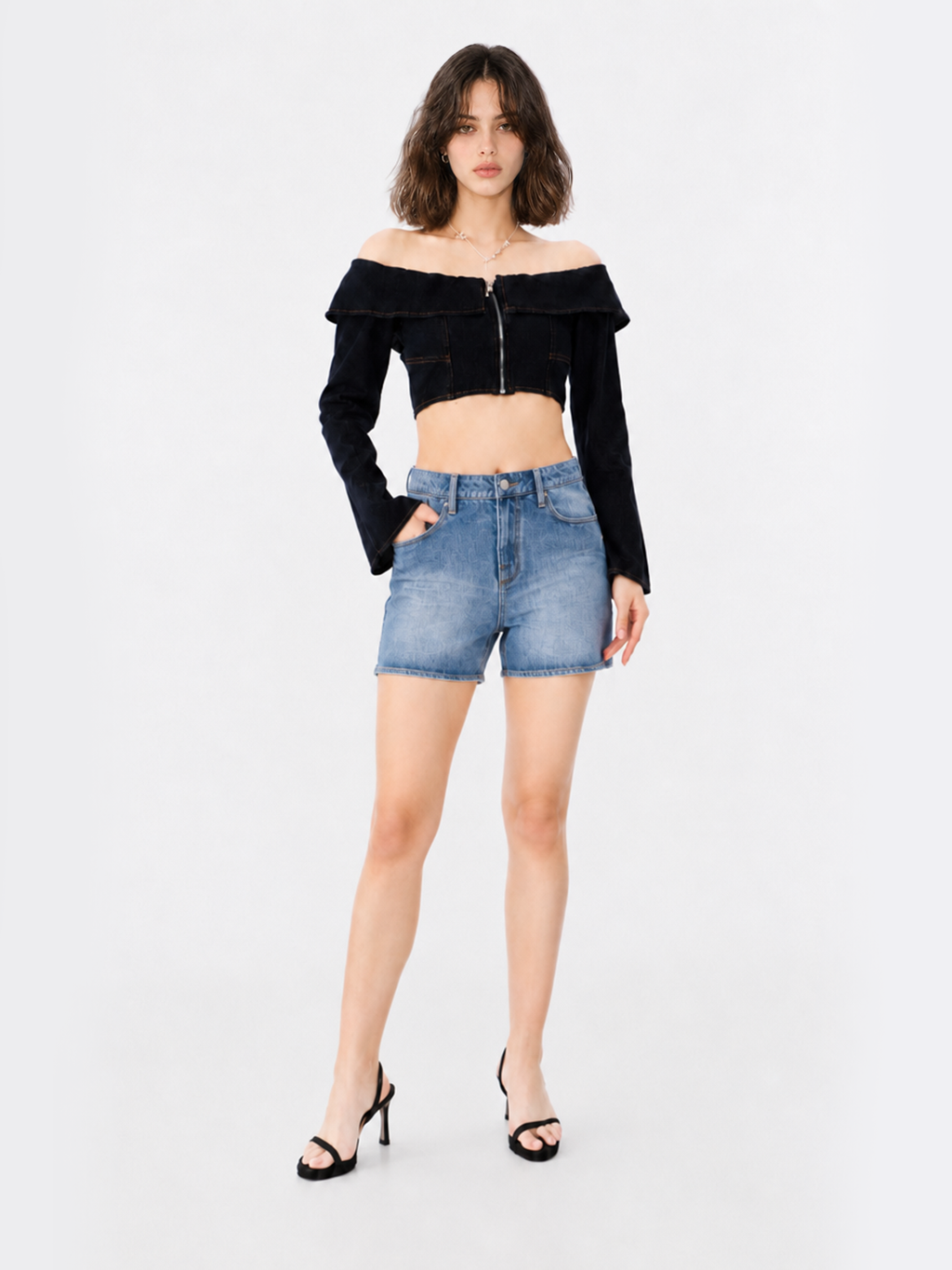 Asymmetric Wrap Denim Shorts