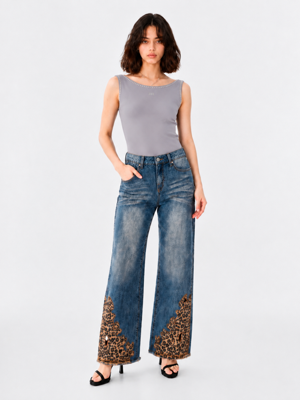 Rhinestone Trim Fitted Tank Top