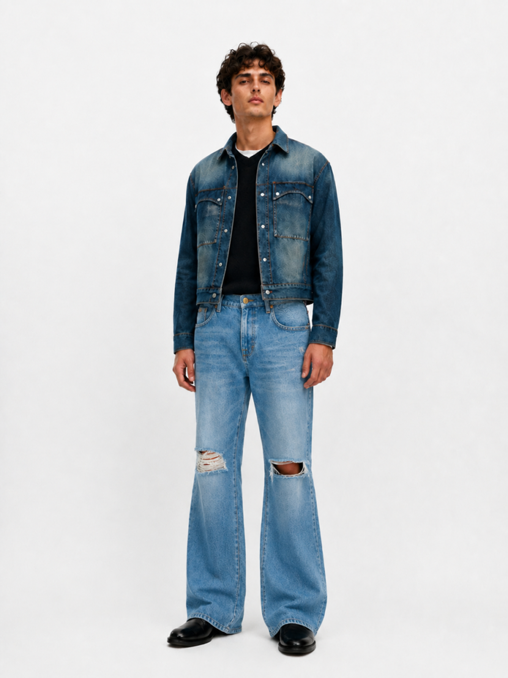 Neil Mid Rise Rhinestone-Embellished Straight Jean
