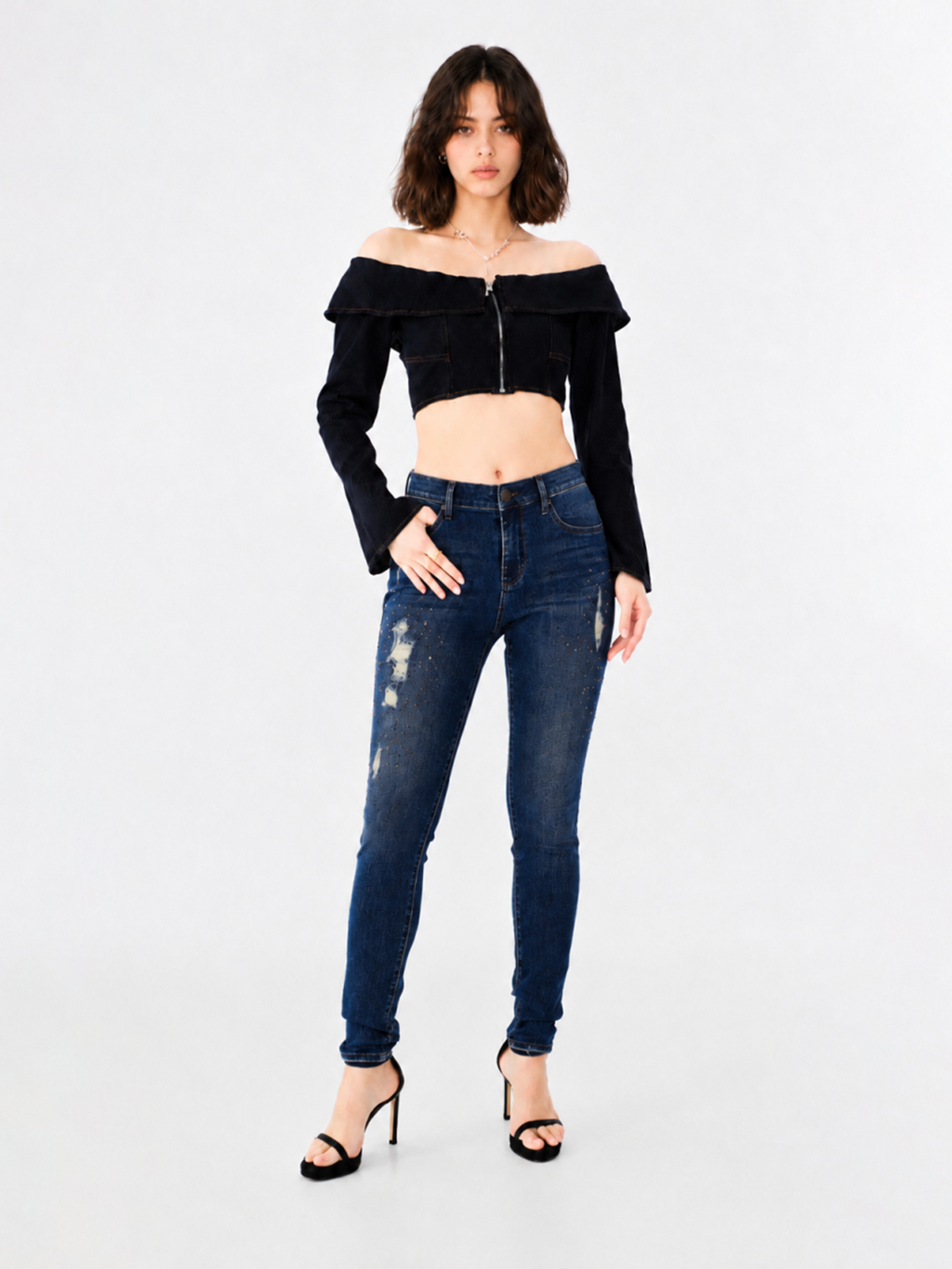 Berlin Crystal Distressed Skinny Jean