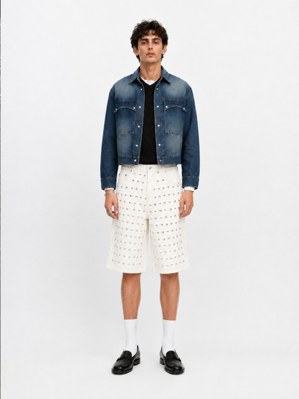 Allover Stud Denim Shorts