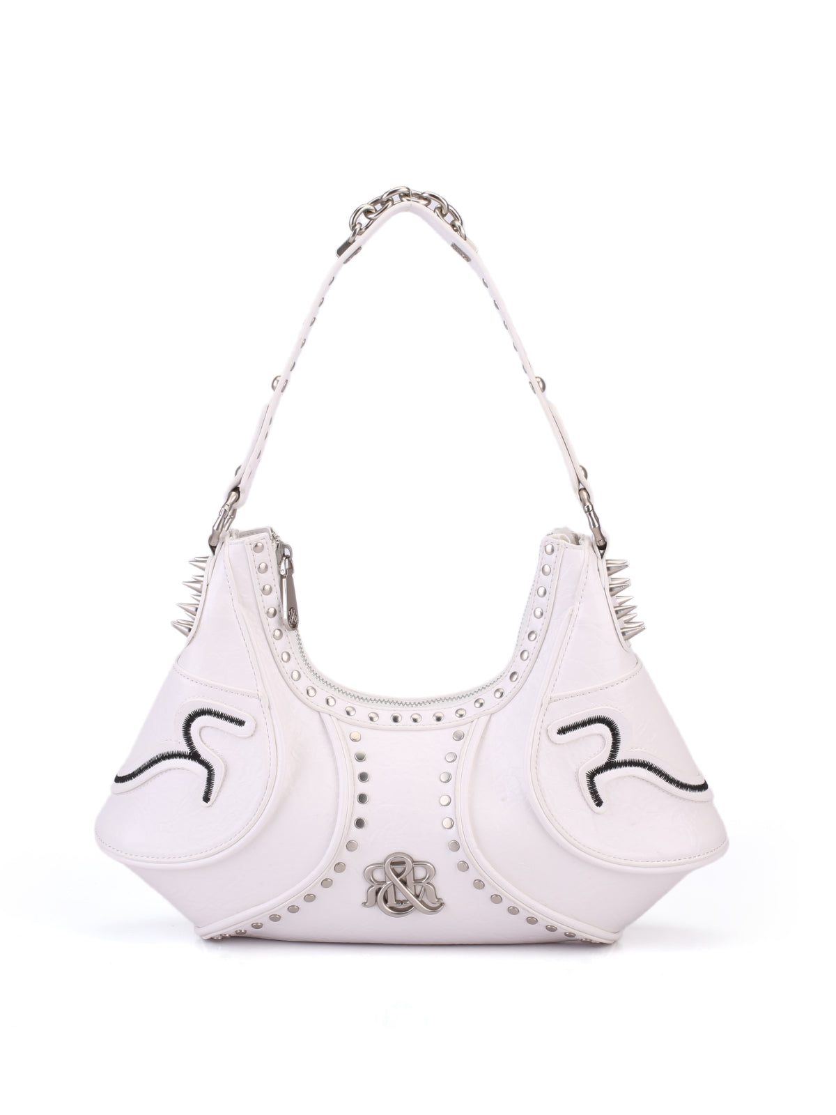 Studded Shoulder Bag with Spiked Hardware and RR Logo Detail