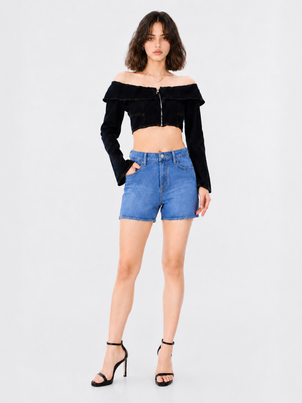Asymmetric Wrap Denim Shorts