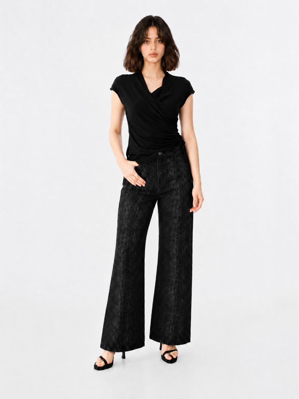 Ruched Drawstring Wrap Top