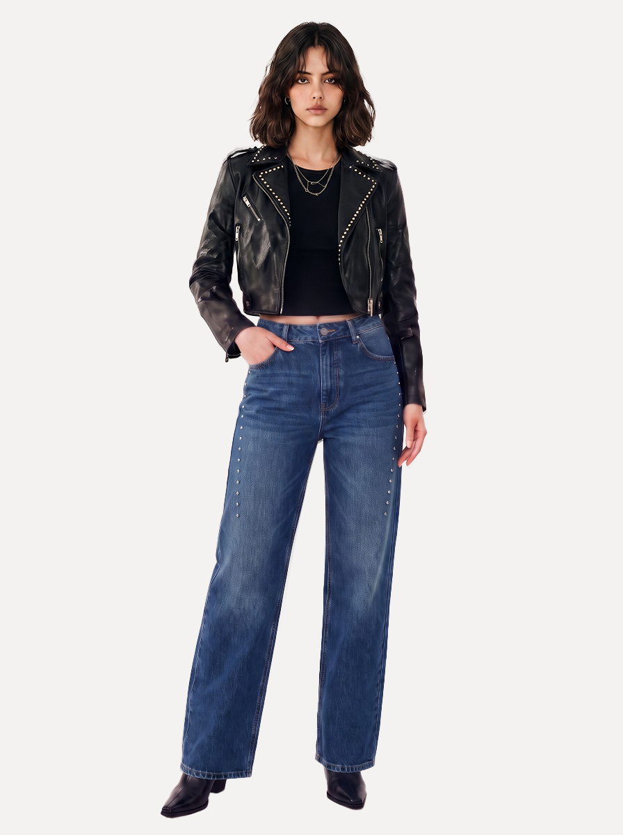 Kaia Studded Card Pocket Straight-Leg Jean