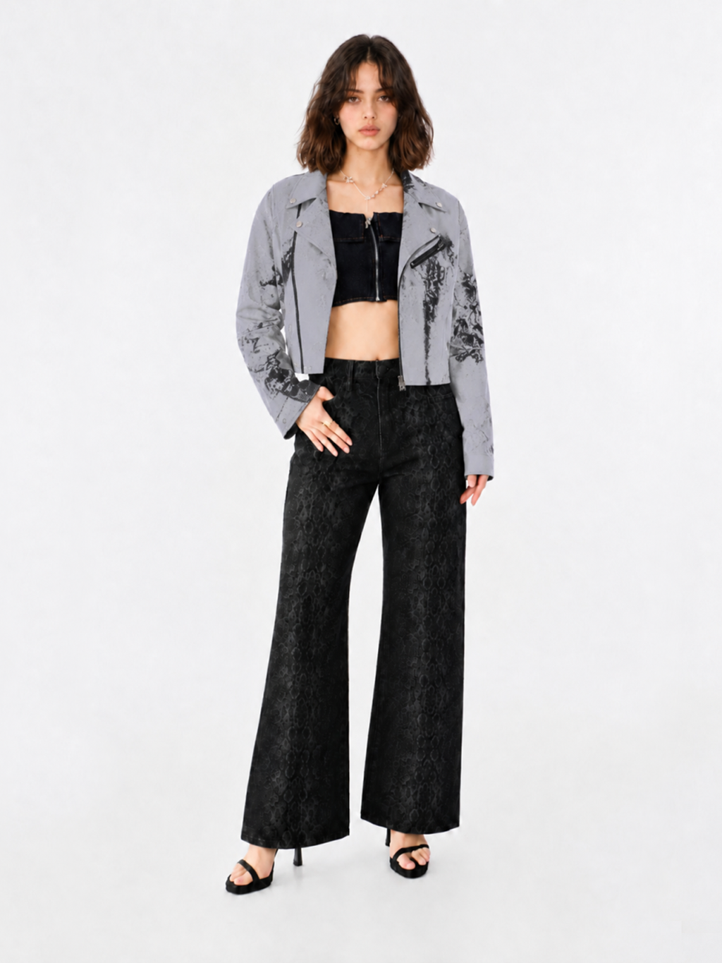 Mottled Faux Leather Moto Jacket