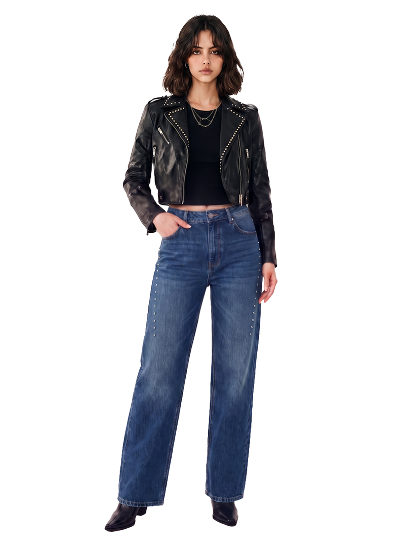 Kaia Studded Card Pocket Straight-Leg Jean