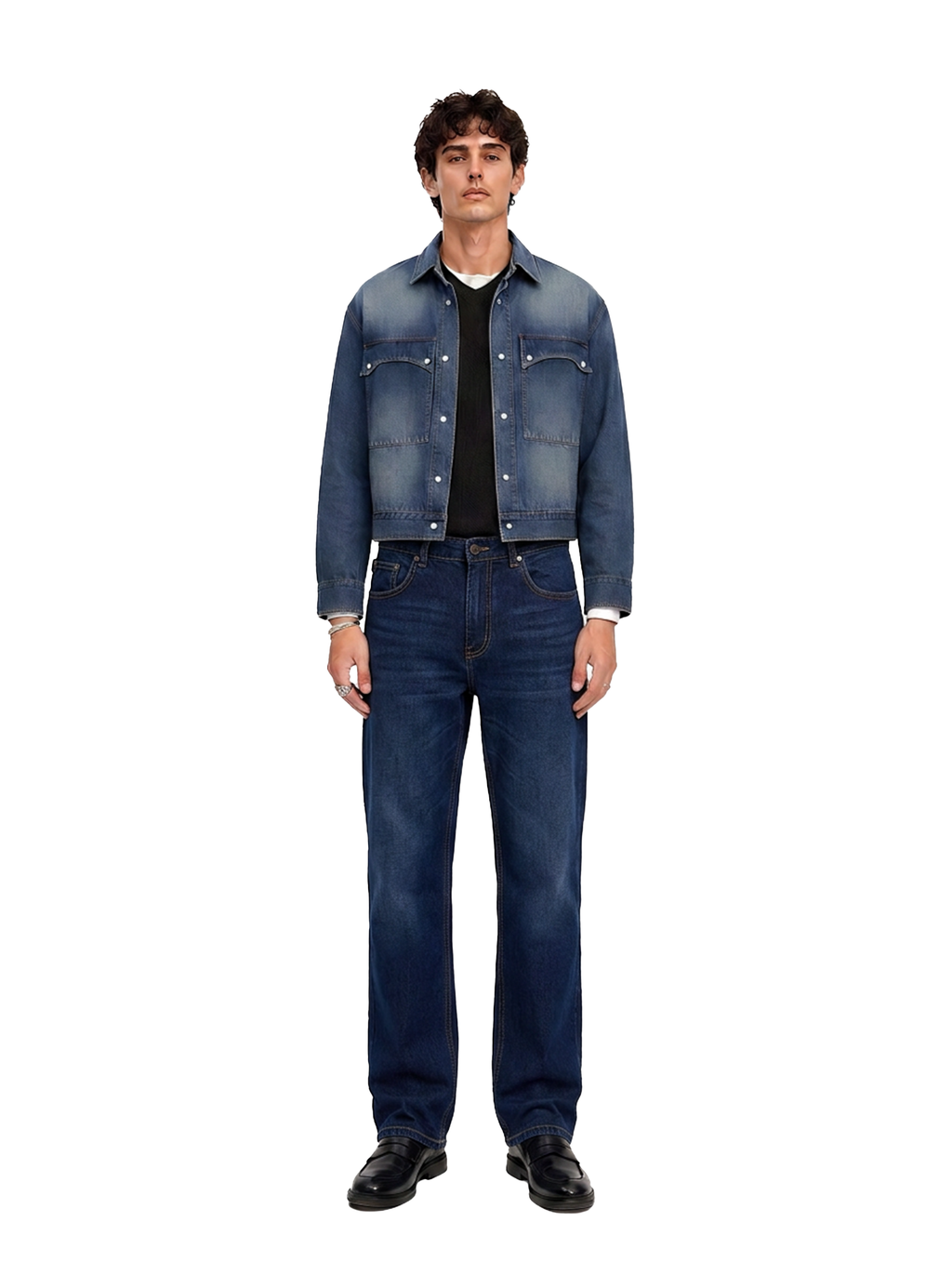 Grady Mid Rise Contrast Stitch Relaxed Straight Jean