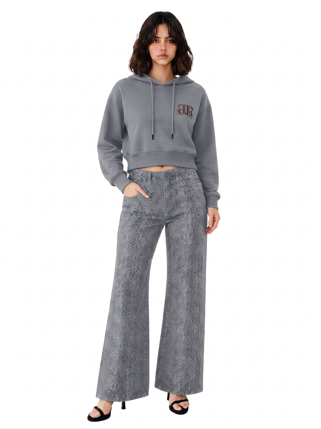 Embroidered Logo Cropped Hoodie