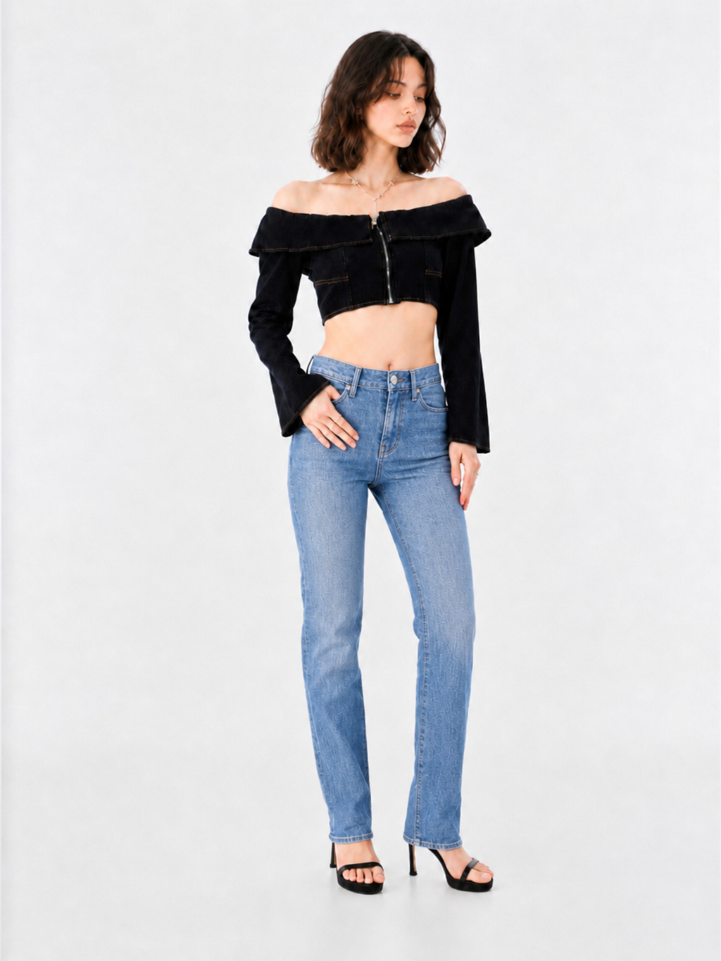 Kaia Blue R Embroidered Straight Jean