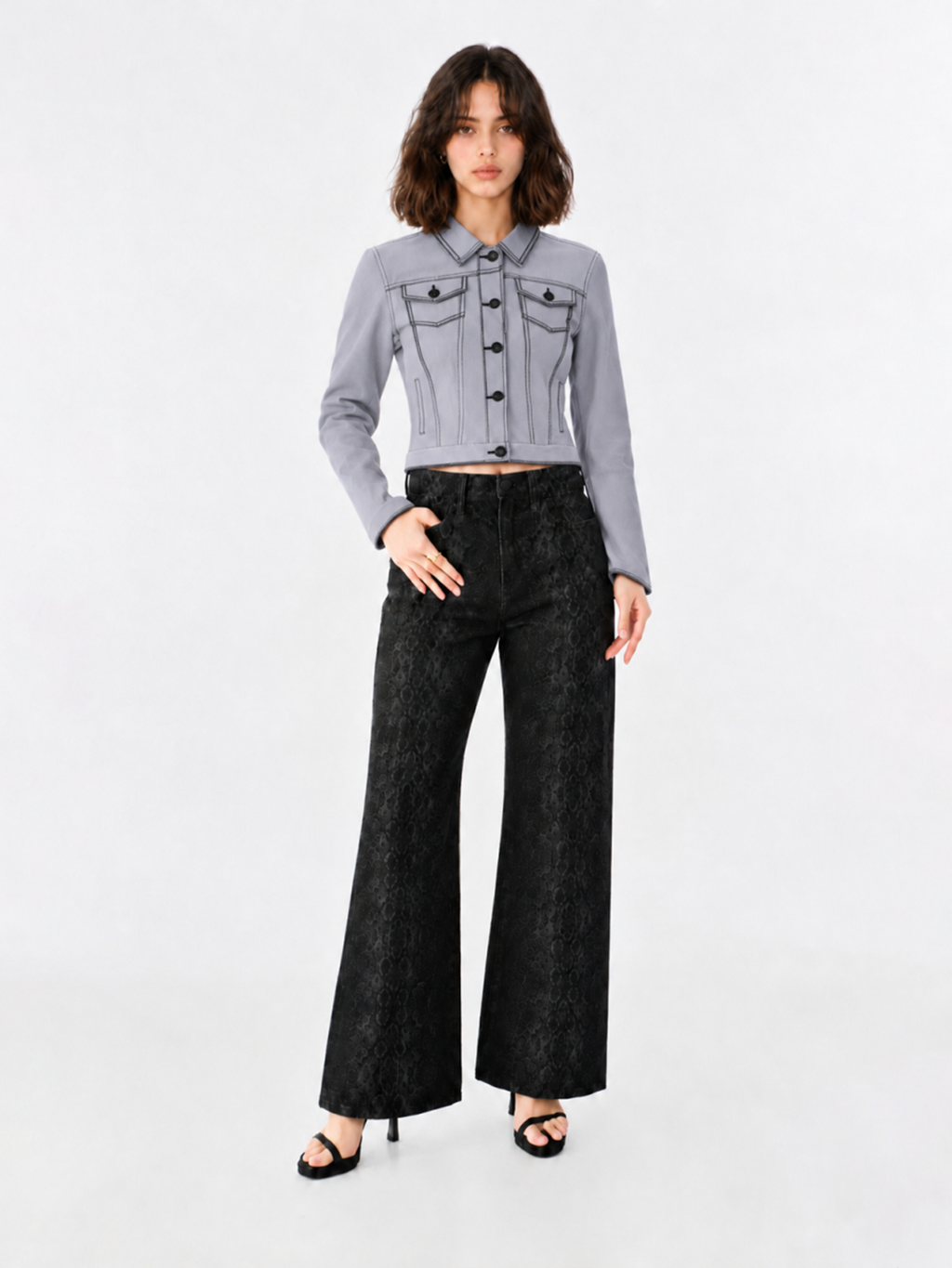 Contrast Stitch Black Denim Jacket
