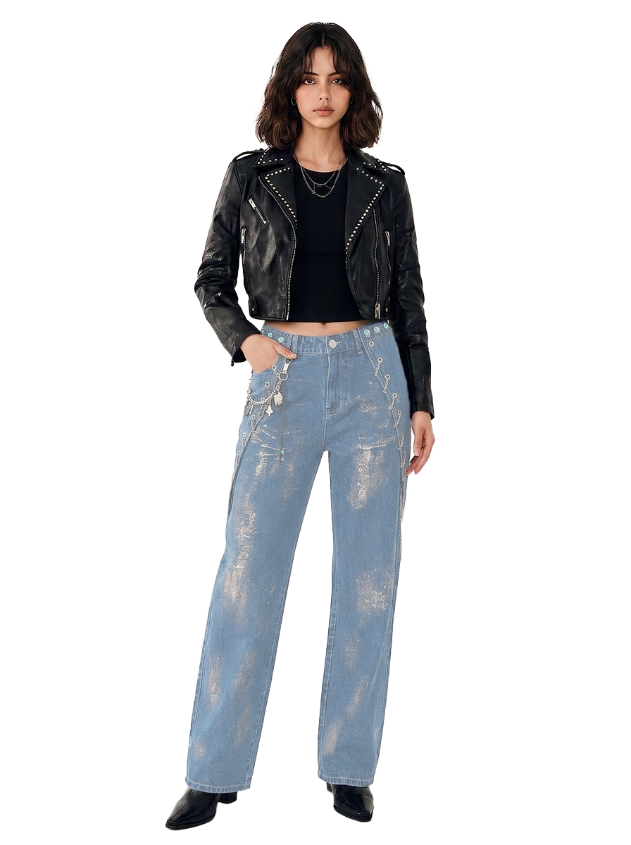 Rebel Distressed Lace-Up Wide Leg Jean
