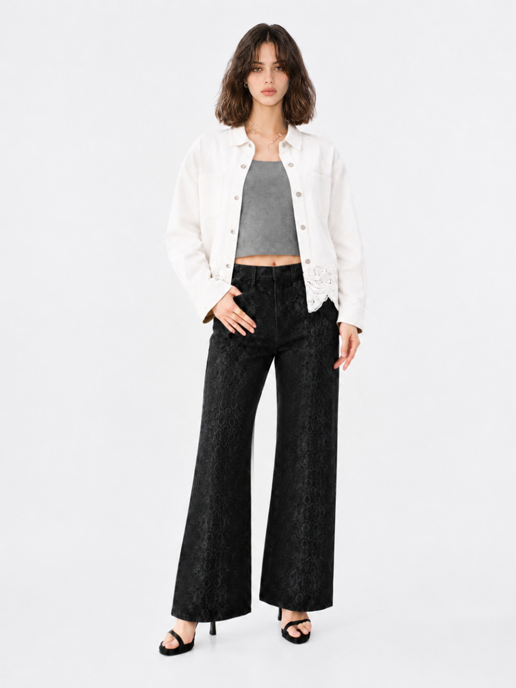 Lace-Hem Denim Shirt