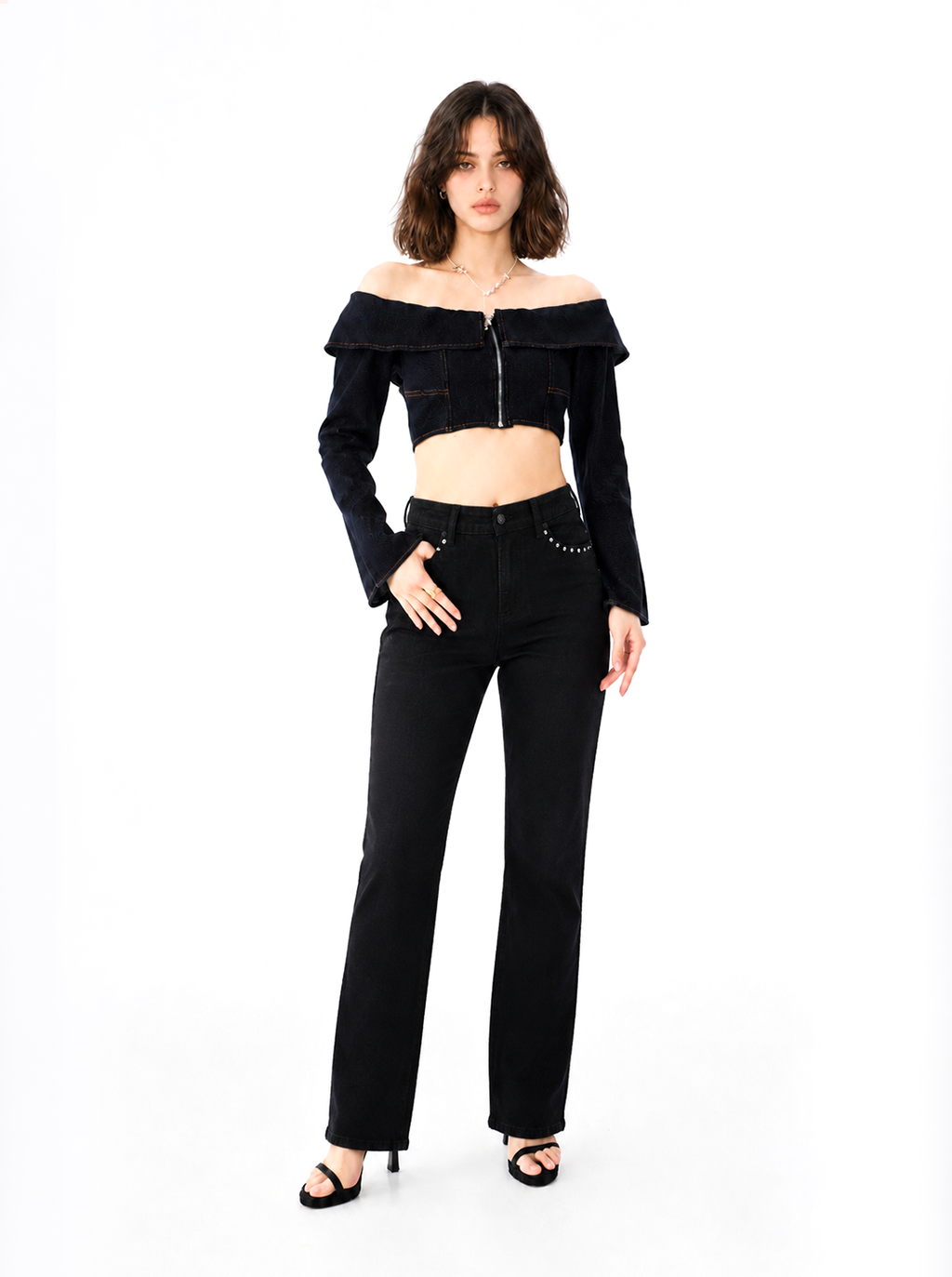 Kasandra Mid Rise Studded Bootcut Jean