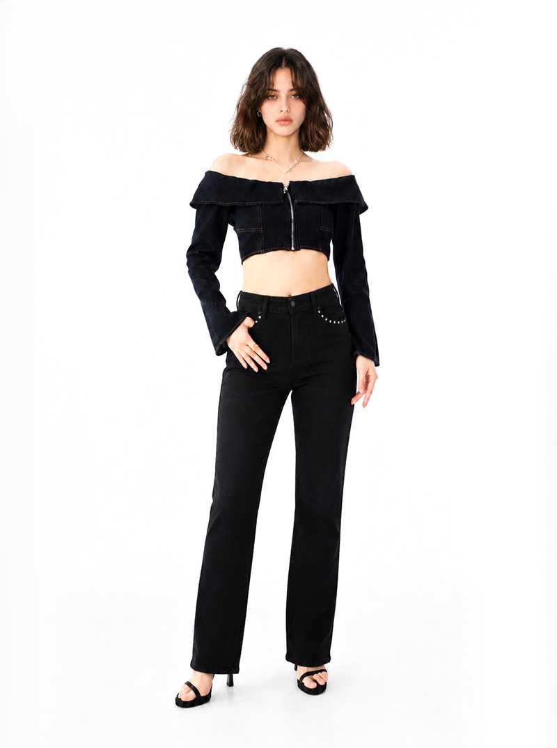 Kasandra Mid Rise Studded Bootcut Jean