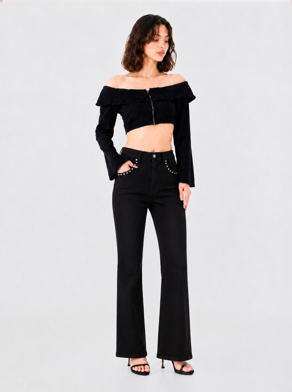 Kasandra Mid Rise Studded Bootcut Jean