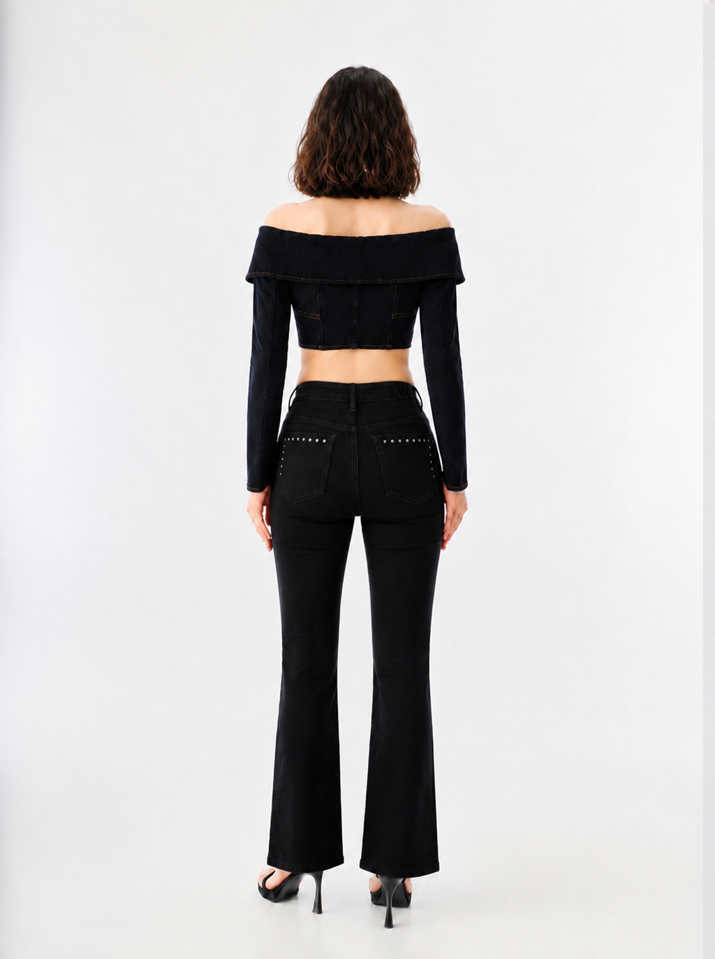 Kasandra Mid Rise Studded Bootcut Jean