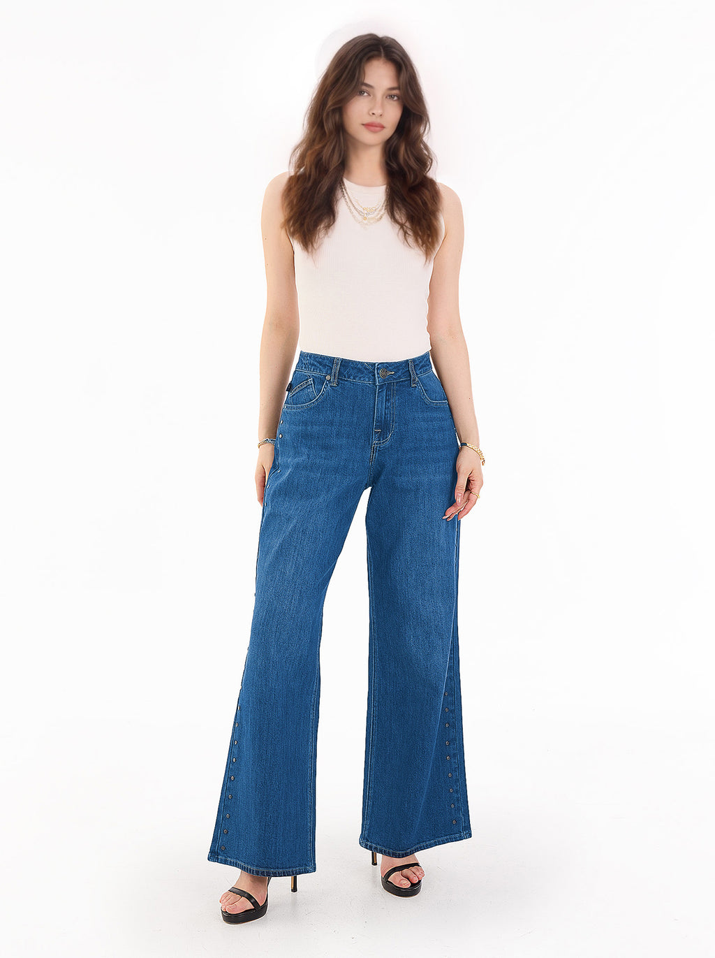 Kendall High Rise Side Studded Wide Leg Jean