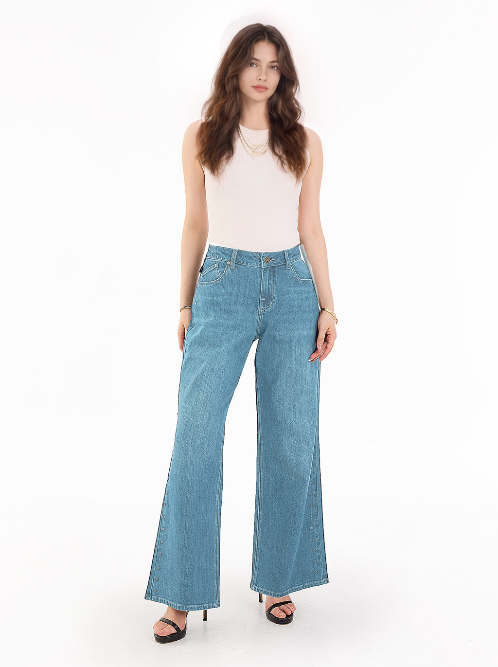 Kendall High Rise Side Studded Wide Leg Jean