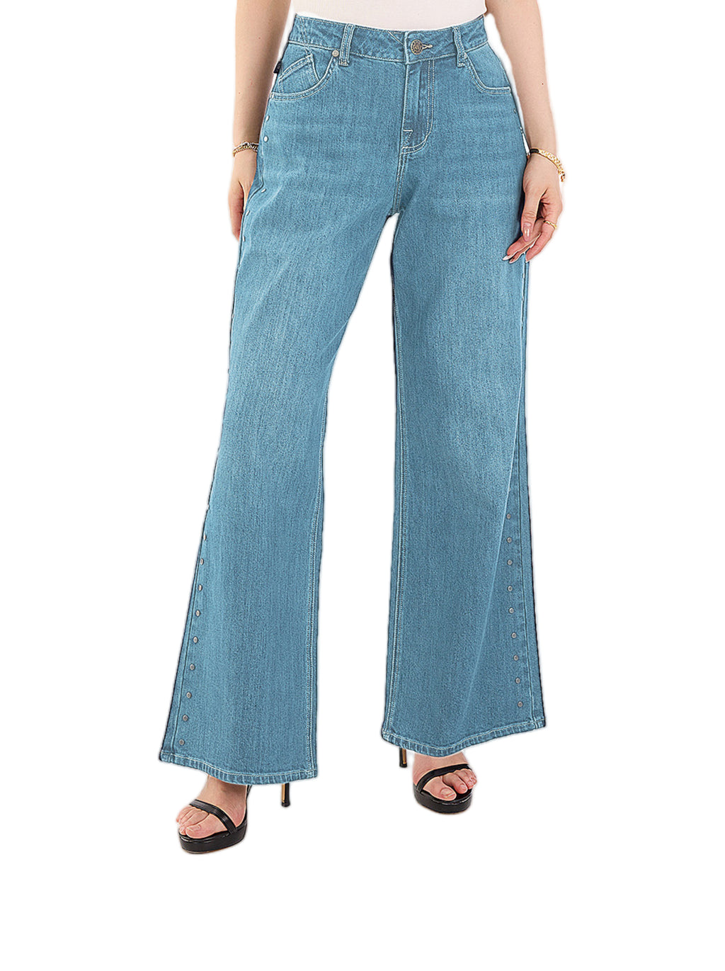 Kendall High Rise Side Studded Wide Leg Jean