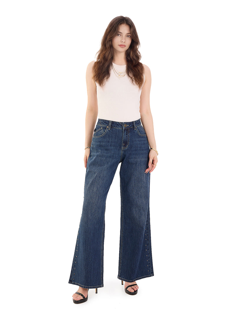 Kendall High Rise Side Studded Wide Leg Jean