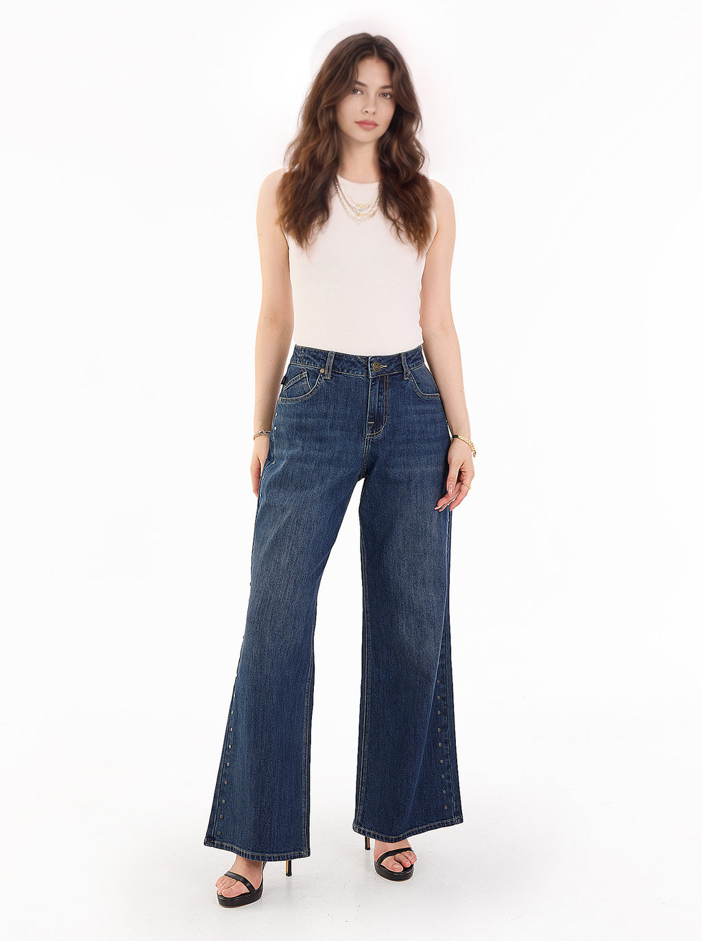 Kendall High Rise Side Studded Wide Leg Jean