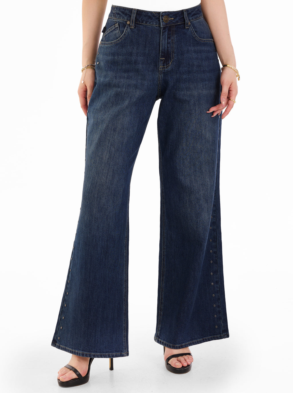 Kendall High Rise Side Studded Wide Leg Jean