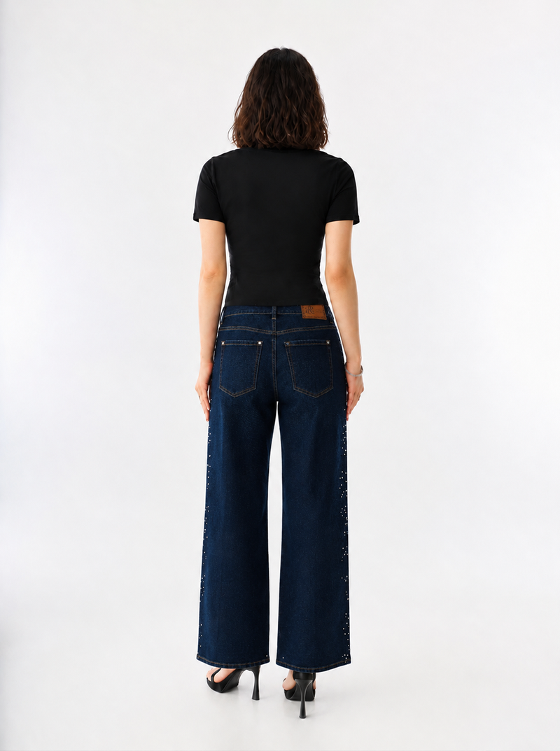 Karli Rhinestone Embellished Flare Jean